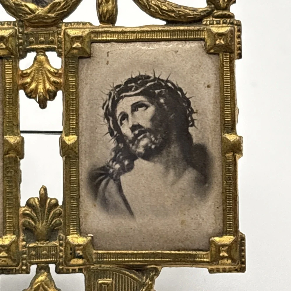 Antique German Gilt Brass Miniature Devotional Alter Frame 2.5
